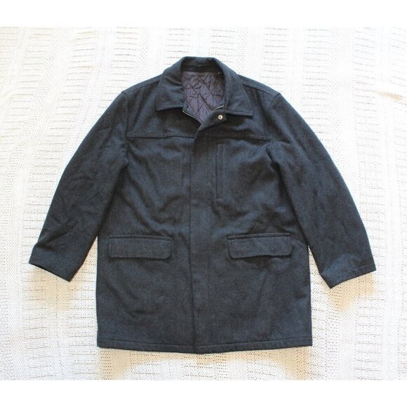 J. Crew Wool Blend Men Black Jacket Size Large Zip up front Pea Coat Pockets - Picture 1 of 11